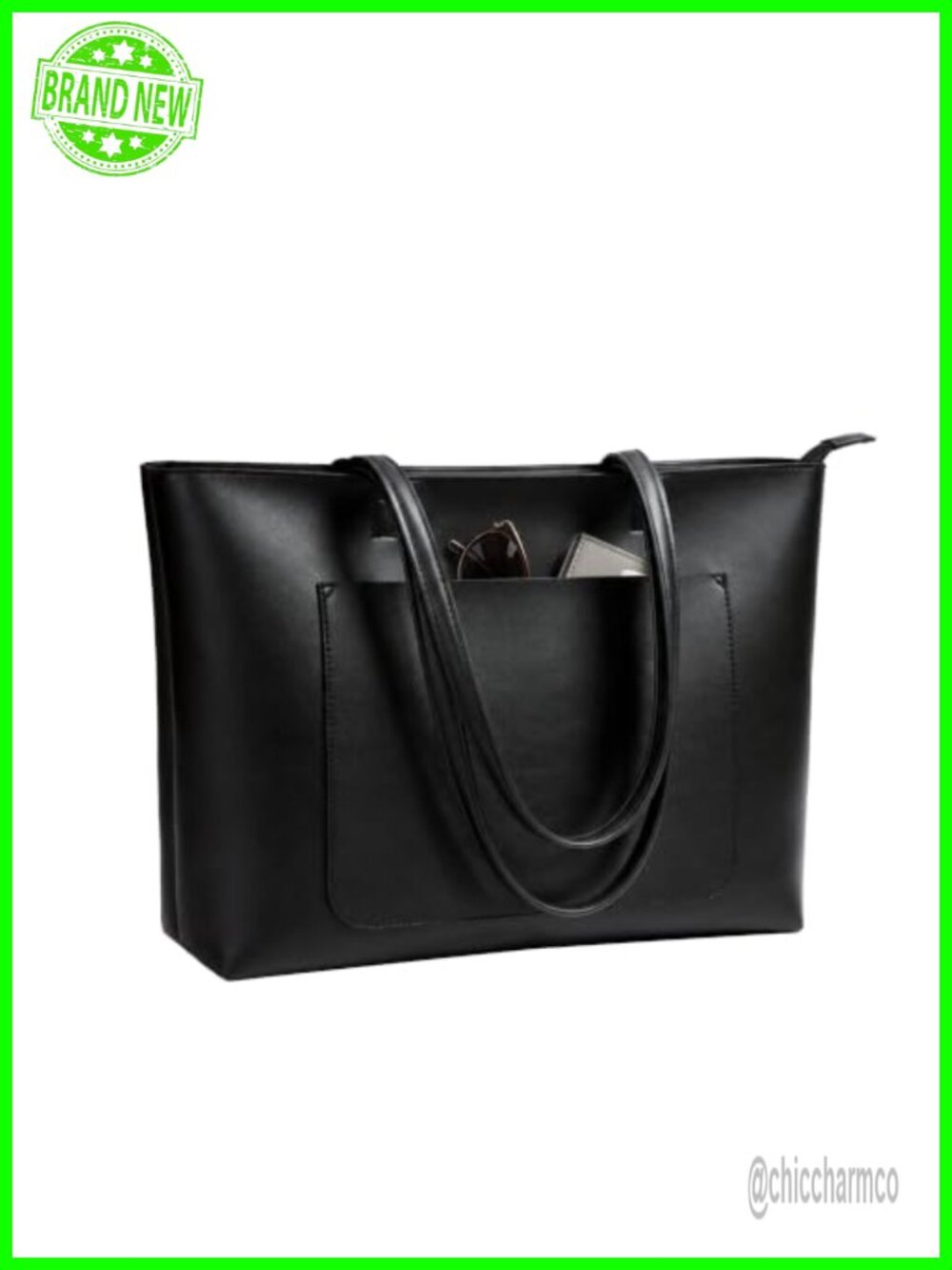 Faux Leather Tote Bag Large Capacity Work Shoulder Bag with Zipper